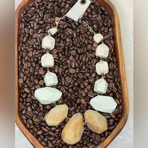 Anthropologie Cream and Tan & green Statement Necklace